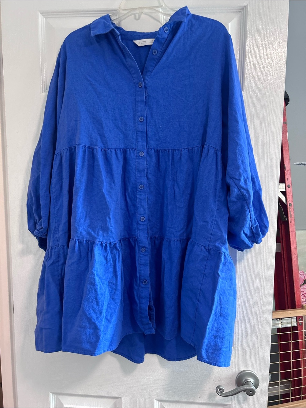 LC Lauren Conrad Blue Button-Front Tiered Tunic Dress